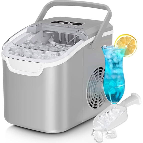 Moifoi Ice Maker Countertop , Portable Ice Machine 26.5lbs/24H, Ready in 6 Mins/9 Pcs with Self-Cleaning,Gray