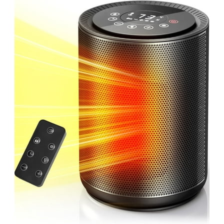 Moifoi Space Heater, 1500 W PTC Ceramic Heater with LED Screen & Remote Control, 24H Timer, ECO mode, Overheat and Tip-Over Protection, Fast Heating for Bedroom, Room, Black