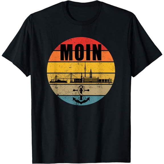 Moin Hamburg Germany Skyline anchor distressed retro, sun T-Shirt mens t hirt men，black，women，misfits，journey ，boys
