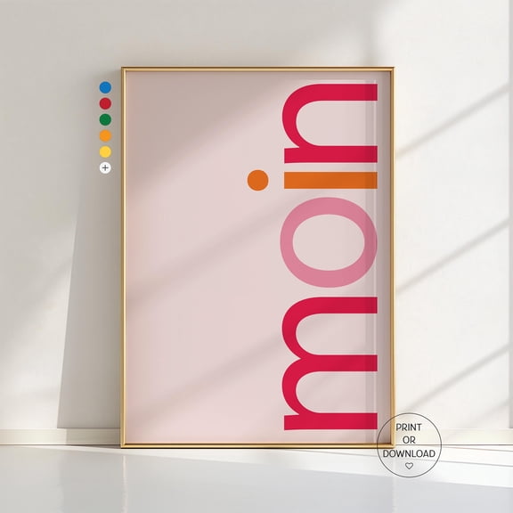 Moin Poster: Pink Orange German Typography Print, Modern Wall Art For Hallways, Poster Only