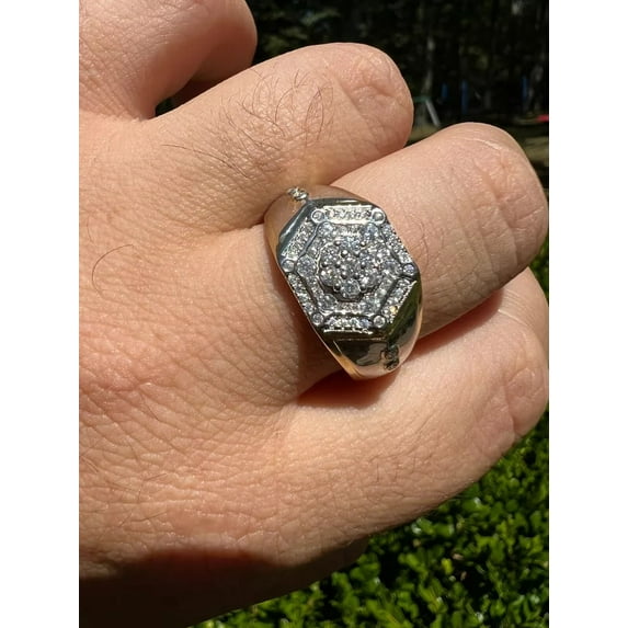 "Moissanite 14K Gold Plated 925 Silver Hip Hop Iced Pinky Ring - Passes Diamond Test"