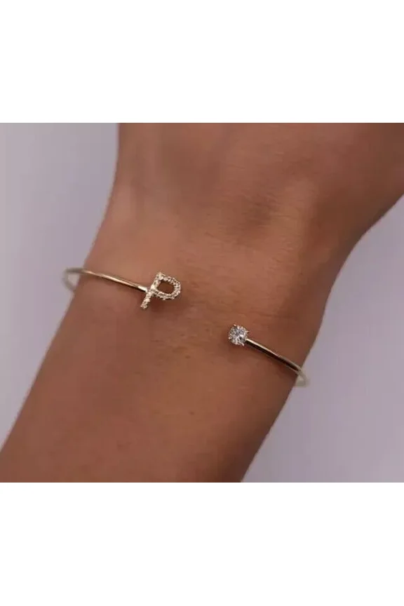 Moissanite 2 Ct Round Cut White Initial "P" Letter Bracelet 14K Yellow Gold Plated