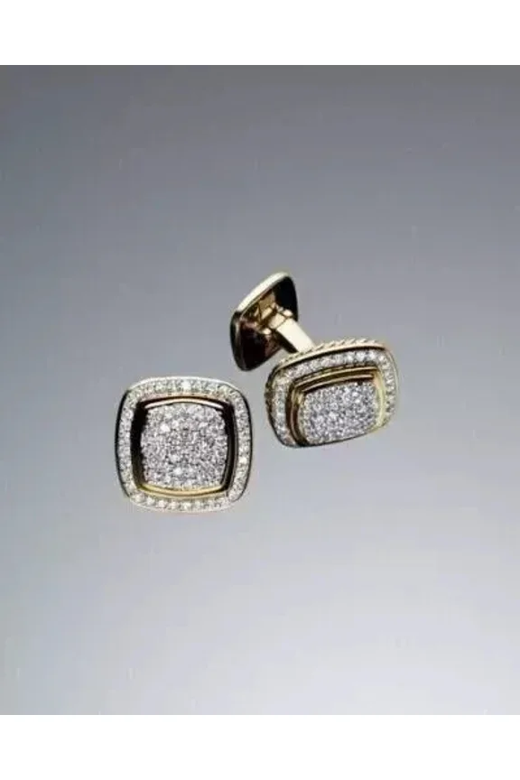 Moissanite 3 Ct Round Cut Men's Cufflinks 14K Yellow Gold Plated