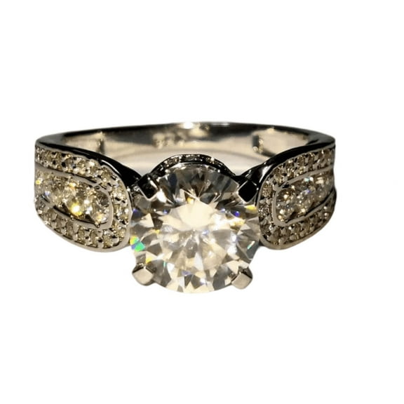 Moissanite Anniversary Ring Round Natural Tester Pass Moissanite Ring 14k White Gold Plated 925 Sterling Silver Ring Wedding Engagement Ring