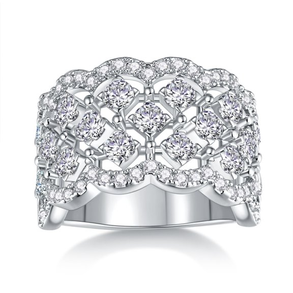 Moissanite Band Ring D Color VVS1 Clarity Chunky Women's Wedding Bands 925 Sterling Silver Openwork Wide Moissanite Eternity Ring for Women Size 5-9