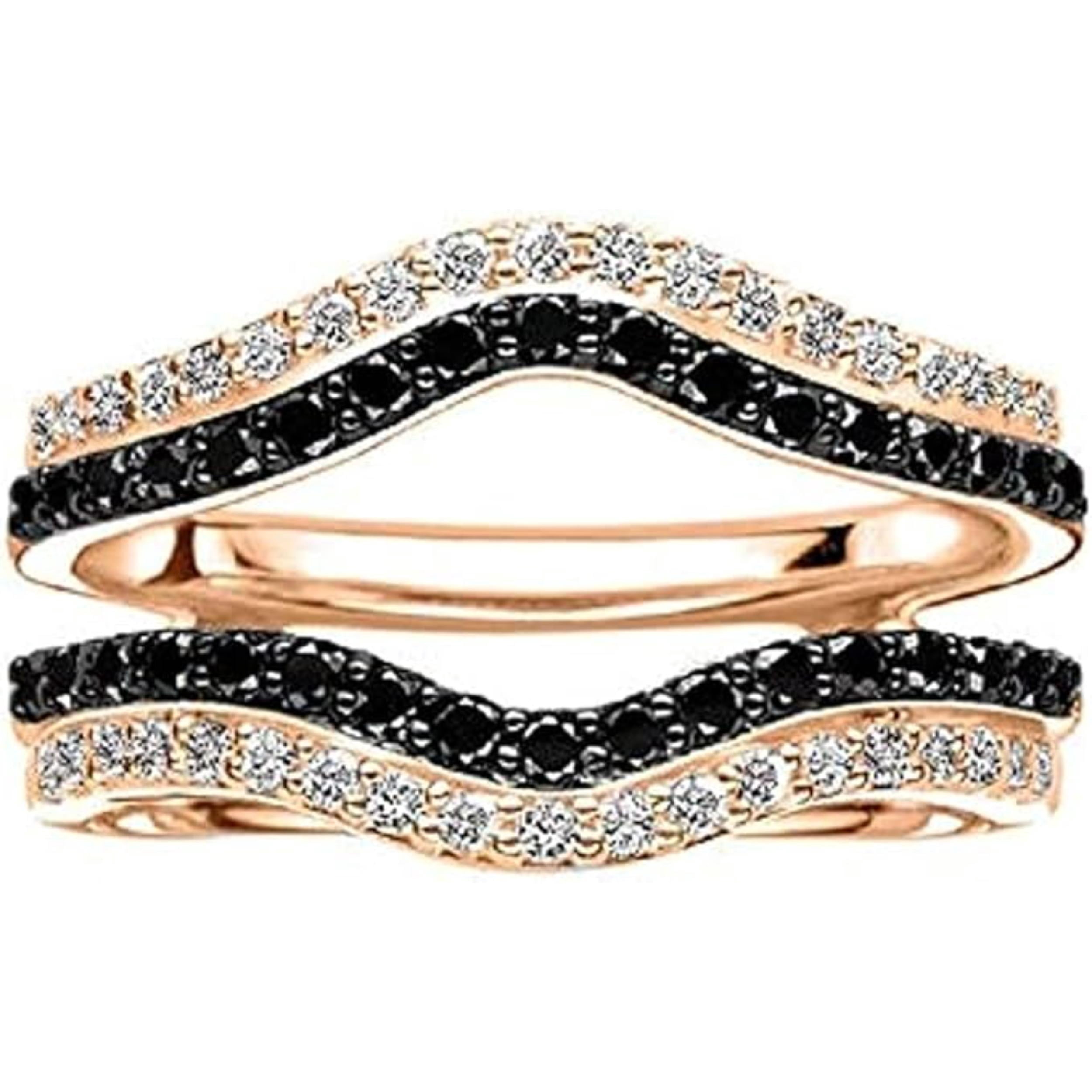 Moissanite Black & White Diamond 925 Sterling Silver 14K Rose Gold Finish Womens Enhancer Wrap Engagement Wedding Bridal Style Ring for Women