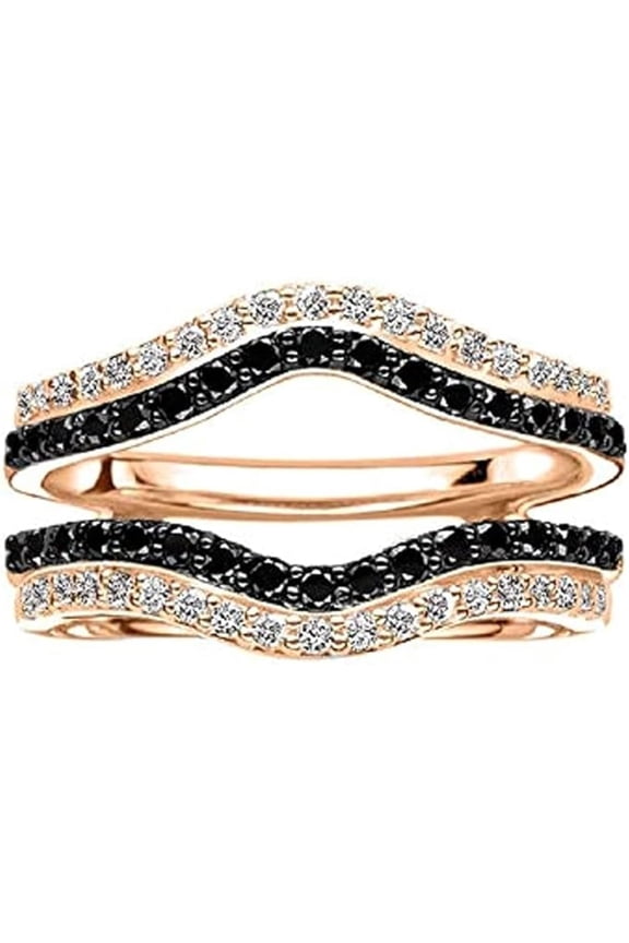 Moissanite Black & White Diamond 925 Sterling Silver 14K Rose Gold Finish Womens Enhancer Wrap Engagement Wedding Bridal Style Ring for Women