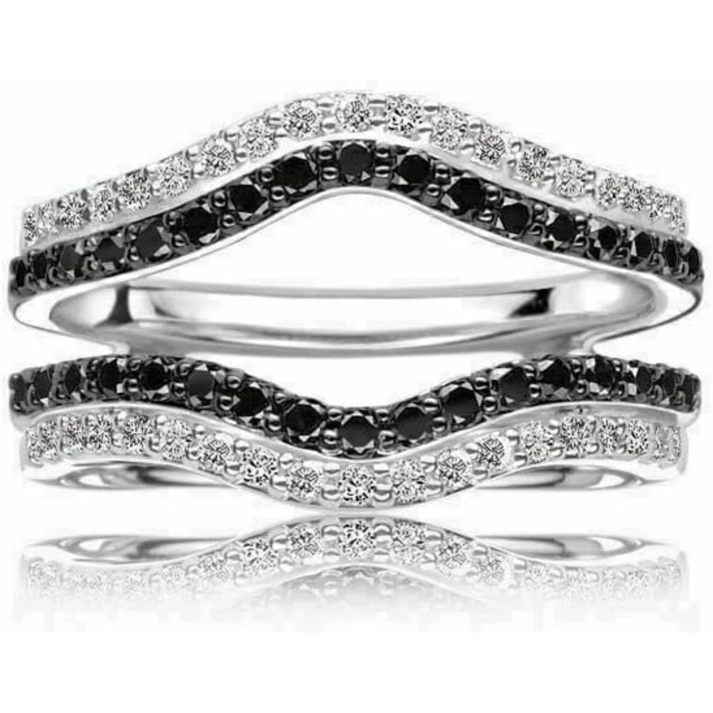 Moissanite Black & White Diamond 925 Sterling Silver 14K White Gold Finish Womens Enhancer Wrap Engagement Wedding Bridal Style Ring for Women