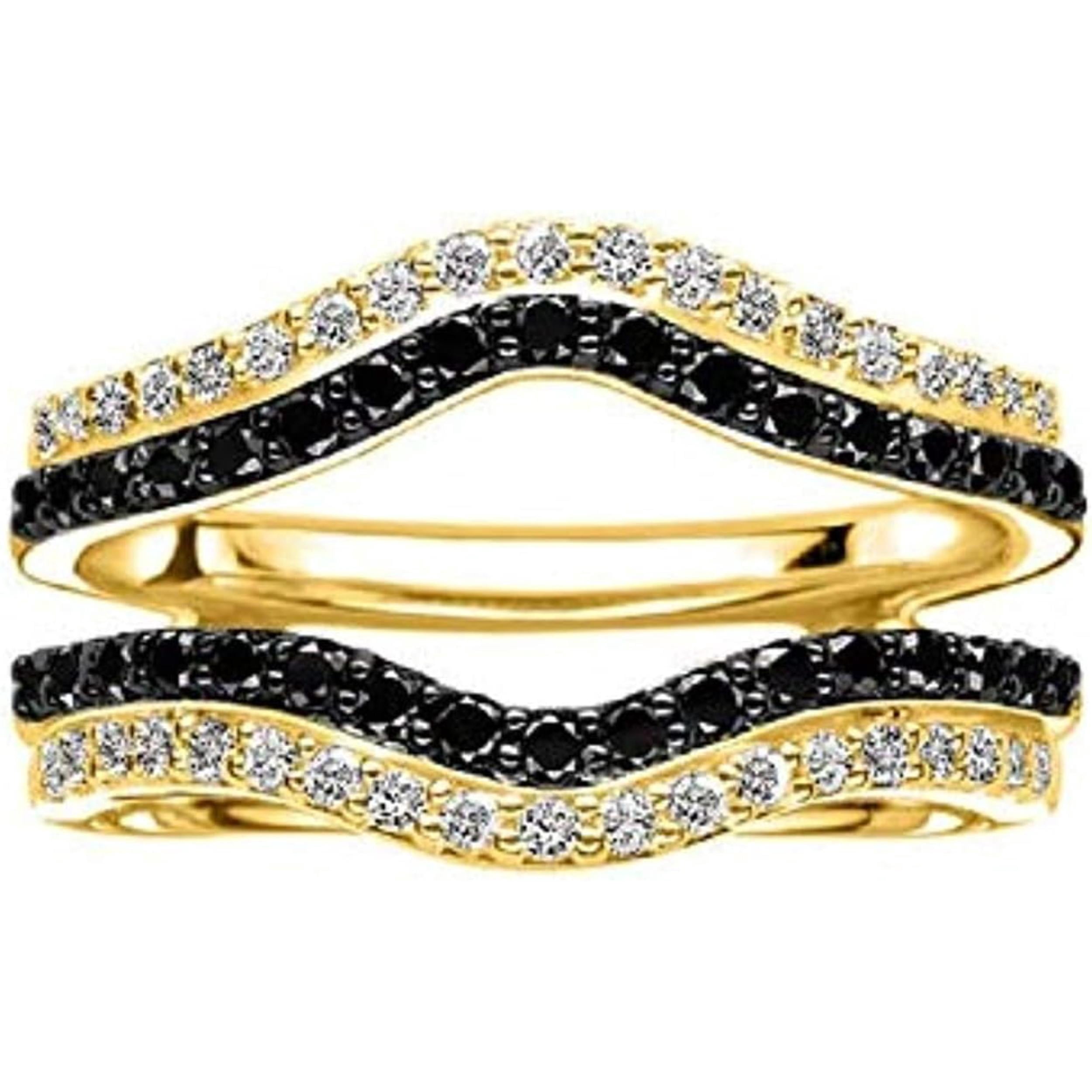 Moissanite Black & White Diamond 925 Sterling Silver 14K Yellow Gold Finish Womens Enhancer Wrap Engagement Wedding Bridal Style Ring for Women