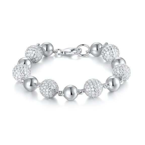 Moissanite Bracelet for Women D Color VVS1 Clarity Diamond Bracelets 925 Sterling Silver Ball Bead Bracelet Chain 6.5-7.5 Inch