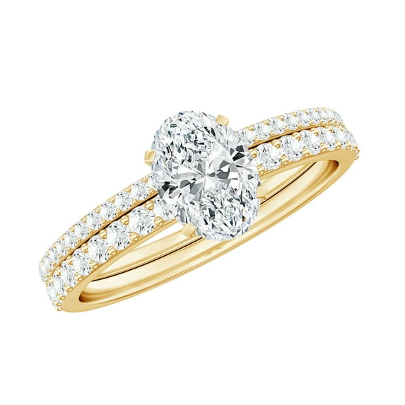 Rosec Jewels Moissanite Bridal Ring Set of 2, (5X7 mm) Oval Solitaire Engagement Ring with Band, 10K Yellow Gold, US 5.50