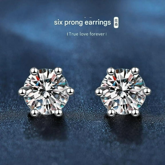 Moissanite Classic Six-Prong Earrings for Women Silver Gold-Plated Ear Jewelry