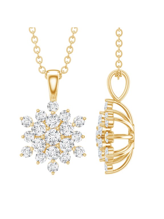 Certified Moissanite Snowflake Pendant Necklace for Women - D-VS1 Quality - Ready to Gift with Jewelry Box, 10K Yellow Gold