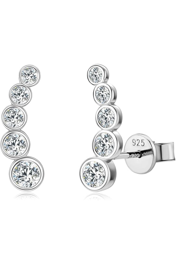 Moissanite Crawler Stud Earrings for Women 925 Sterling Silver D-E Color Hypoallergenic Climber Earring for Sensitive Ears Dainty Jewelry Christmas Anniversary Birthday Gifts