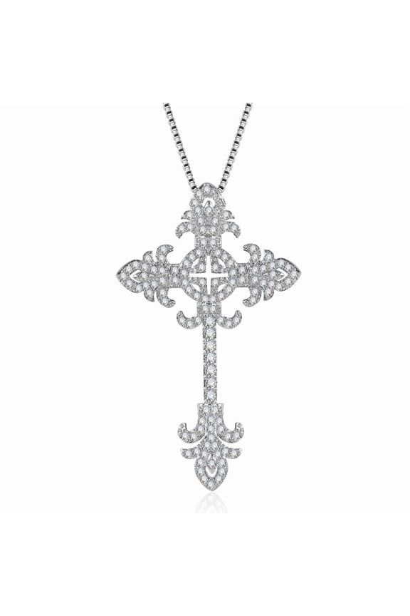 Moissanite Cross Necklace for Women Mom Jesus D Color VVS1 925 Sterling Silver 18k White Gold Plated Chain Crucifix Pendant Necklace Jewelry Christian Religious Faith Gift