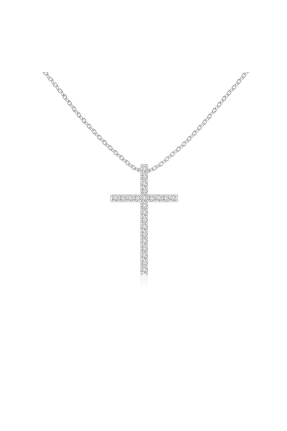Moissanite Cross Shape Pendant Necklaces for Women in Sterling Silver, April Birthstone Jewelry Gifts for Her Birthday, Wedding Anniversary, Graduation, Christmas, Mothers Day, Valentines