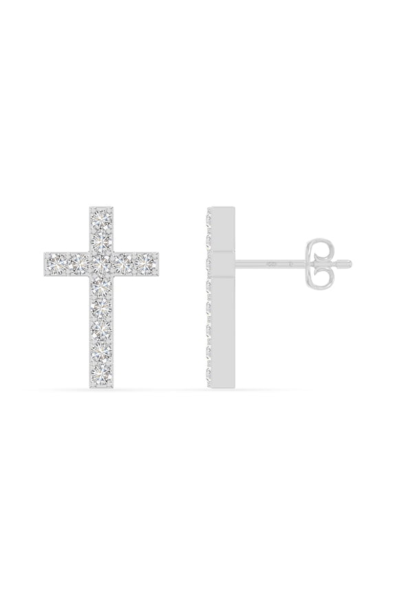Moissanite Cross Stud Earrings for Women in Sterling Silver, Jewelry Gifts for Her Birthday, Wedding Anniversary, Party, Mothers Day, Christmas, Graduation, Valentines