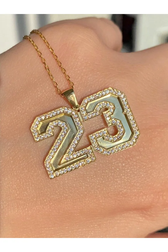 Moissanite Cut Round 1.5CT Custom Pendant Number "23 Lucky" 14k Plated Gold Yellow