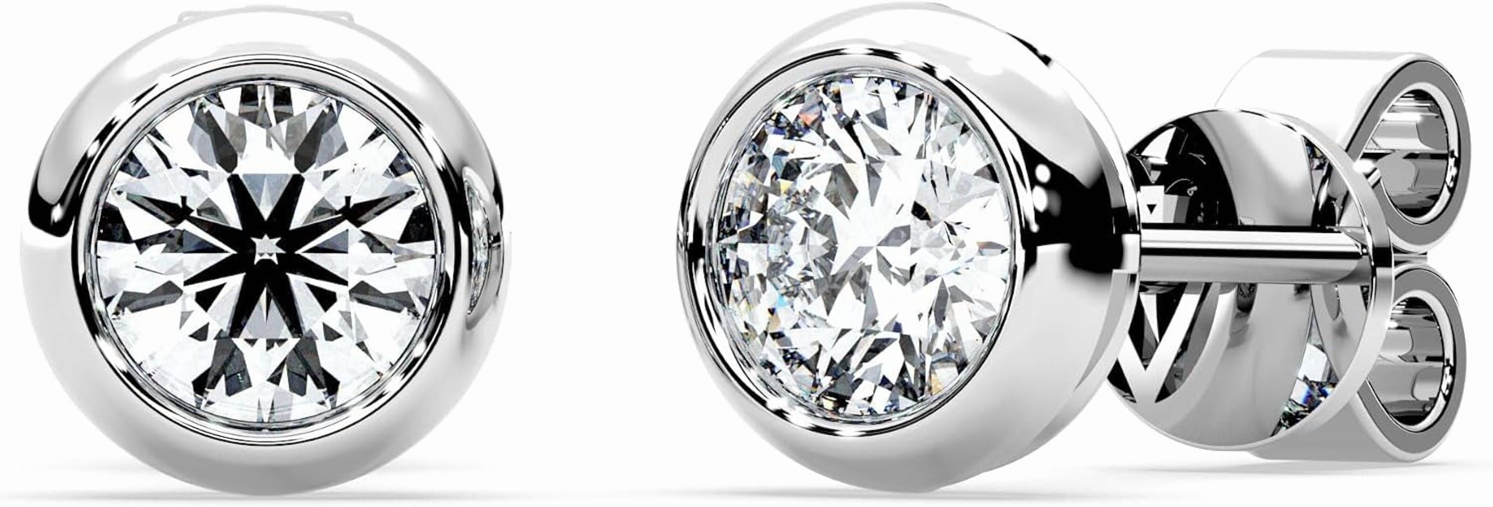 Moissanite Diamond Stud Earrings for Women Bezel Solitaire S925 Sterling Silver for Wife Girlfriend Mom Gifts for Her Daughter on Birthday Wedding Anniversary 2 cttw