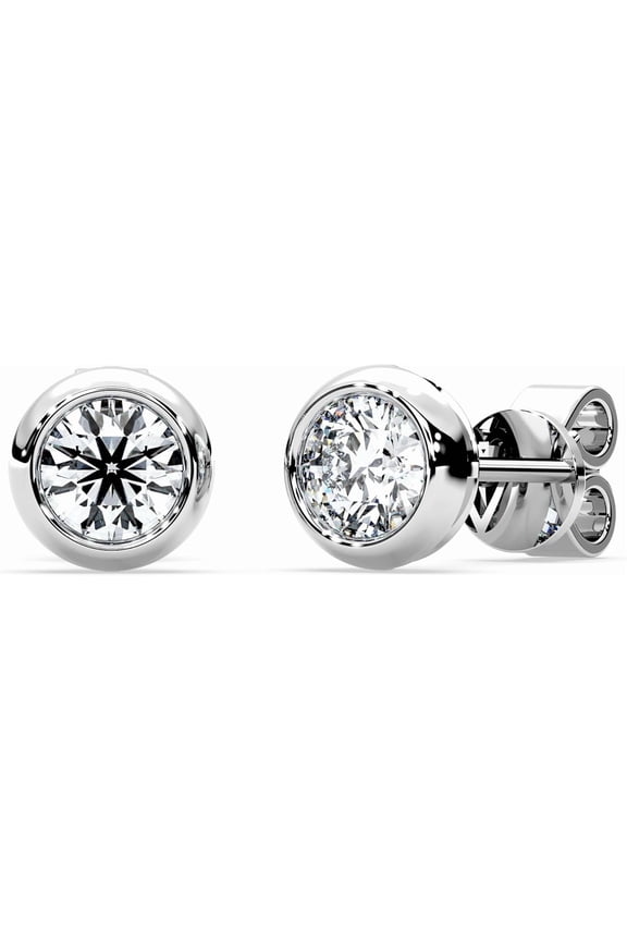 Moissanite Diamond Stud Earrings for Women Bezel Solitaire S925 Sterling Silver for Wife Girlfriend Mom Gifts for Her Daughter on Birthday Wedding Anniversary 2 cttw