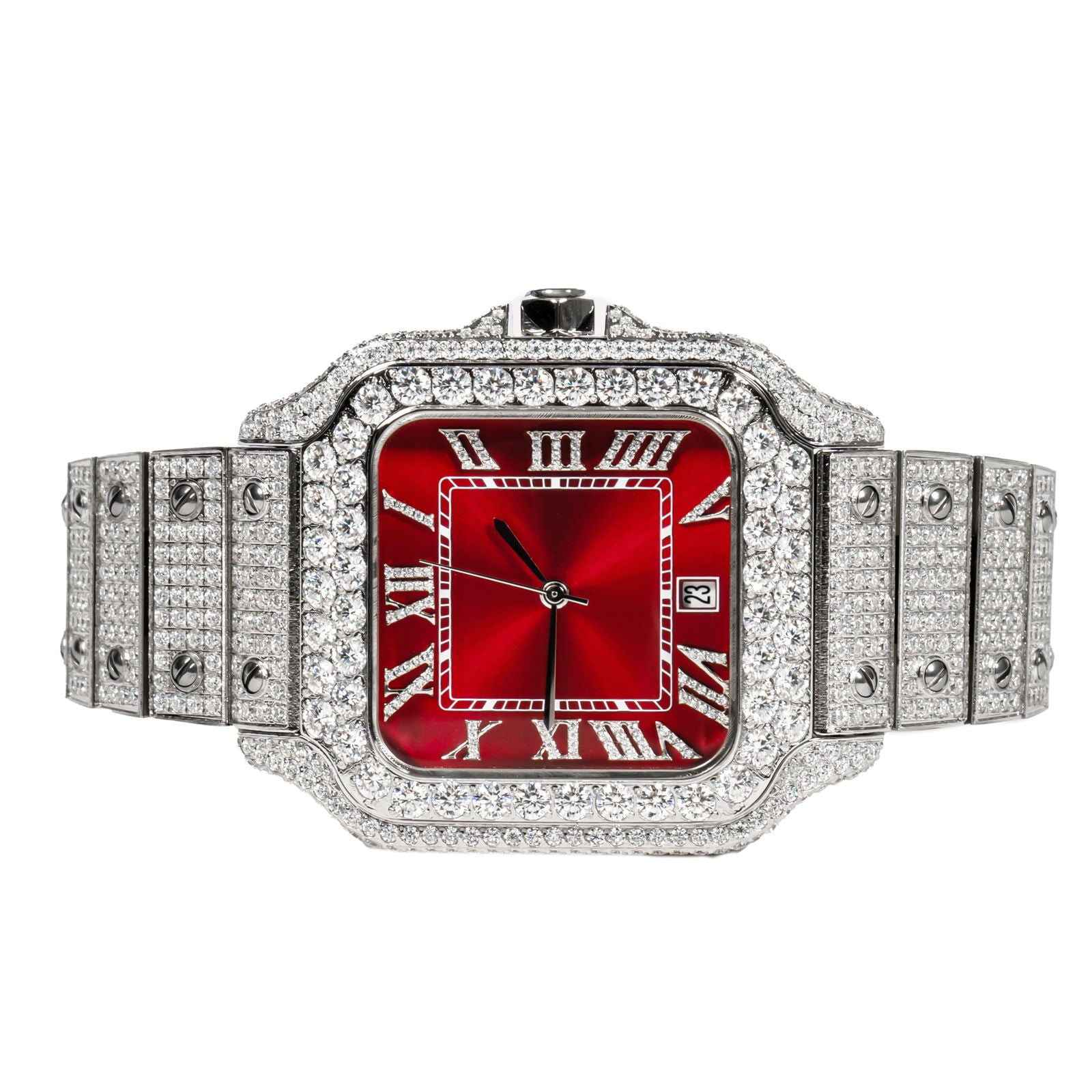 MASTER OF BLING Moissanite Diamond Watch Red Dial 40mm Custom Luxury Mens