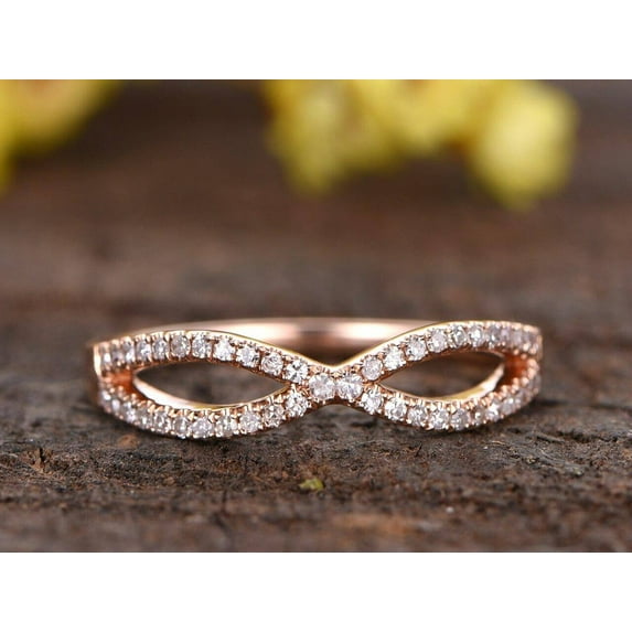 Moissanite Diamond Wedding Band Curved Infinity Loop Solid 10k Rose Gold 0.50 Carat Real Moissanite Diamonds