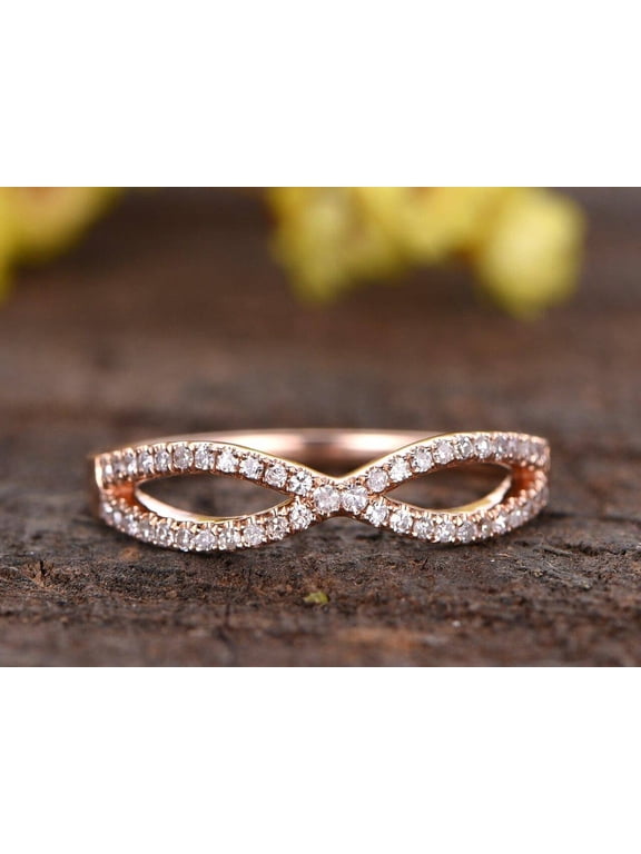 Moissanite Diamond Wedding Band Curved Infinity Loop Solid 10k Rose Gold 0.50 Carat Real Moissanite Diamonds