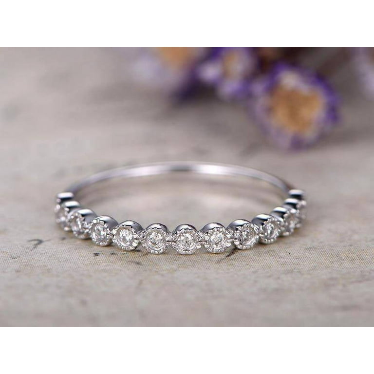 Moissanite Diamond Wedding Bands women half Eternity solid 10k