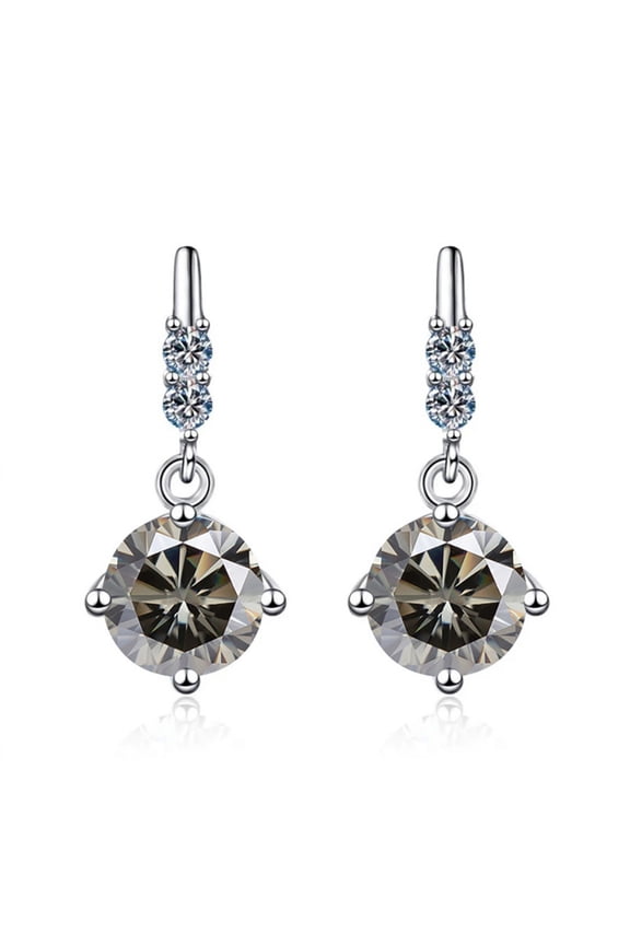 Moissanite Drop Earrings 2cttw D Color VVS1 clarity Round Cut Moissanite Earrings 925 Sterling Silver Diamond Earrings for Women Dangling with Certificate