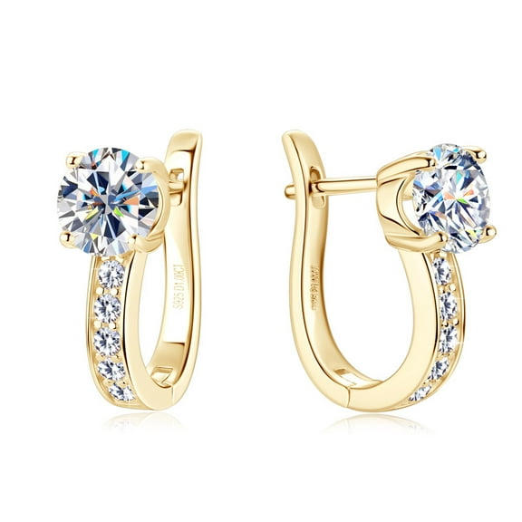 Moissanite Earrings for Women 2cttw D Color VVS1 Clarity 925 Sterling Silver Diamond Earrings Drop Gold/White Round Cut Lab Created Diamond Earrings Dangle Women's Drop & Dangle Earrings