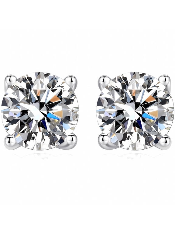 Moissanite Earrings for Women, 925 Sterling Silver 3-10mm (0.2-8ct) Round Cut D Color VVS1 Studs, 14K White Gold Plated Lab Created Diamond Earrings Men