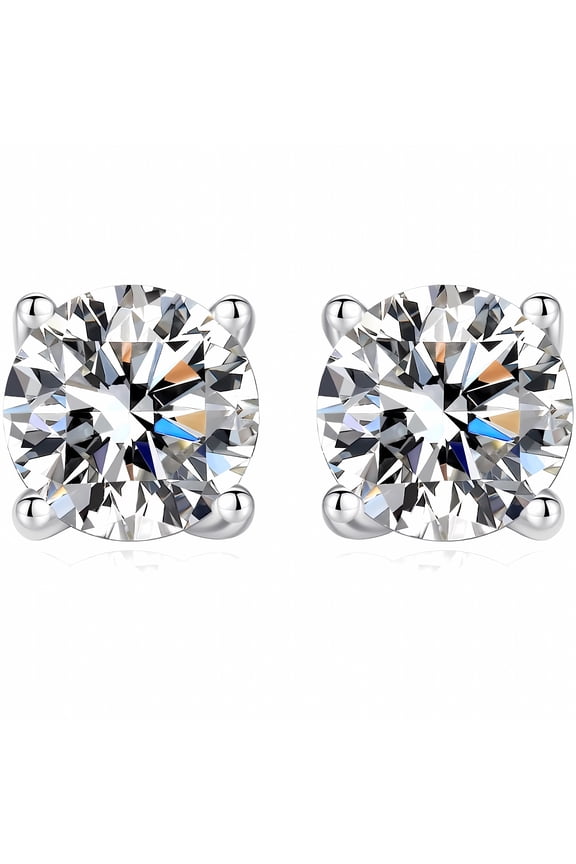 Moissanite Earrings for Women, 925 Sterling Silver 3-10mm (0.2-8ct) Round Cut D Color VVS1 Studs, 14K White Gold Plated Lab Created Diamond Earrings Men