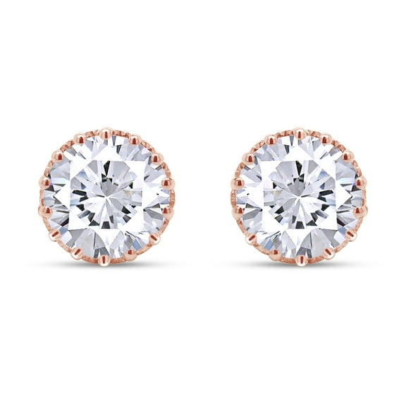 AFFY 2CT Moissanite Diamond Prong Setting Stud Earring in 18K Rose Gold over Silver Friction Back for Women & Men