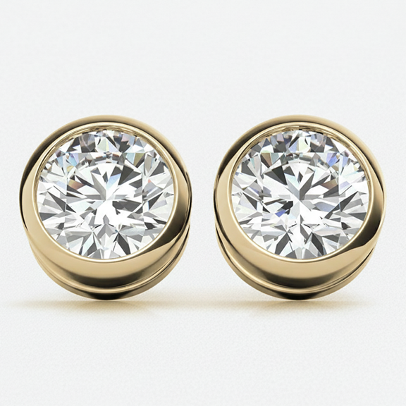 Auory Certified Moissanite Bezel Set Stud Earrings | Real 925 Sterling Silver Earring for Women