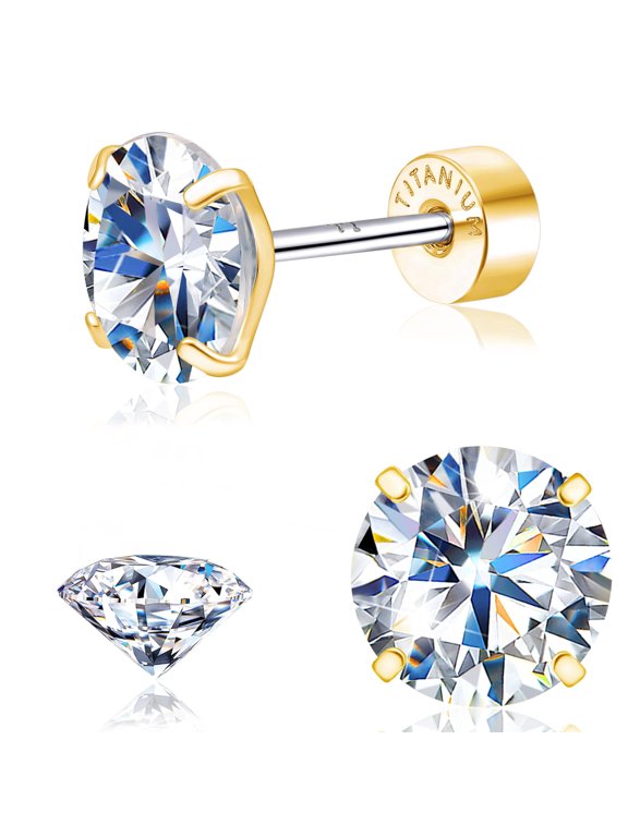 Moissanite Earrings for Men Women, 136 Titanium Flat Back Stud Earrings, Moissanite Helix Cartilage Earring Studs | D Color VVS1 Clarity