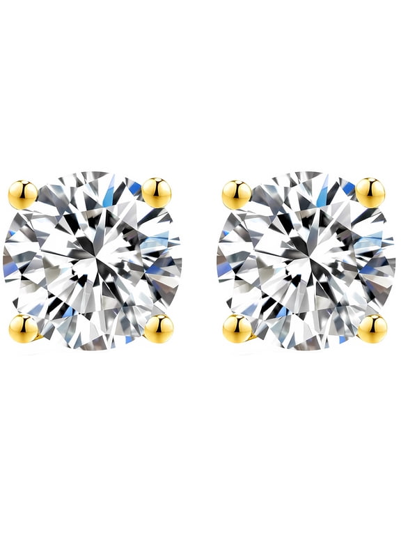 Moissanite Earrings for Women, 925 Sterling Silver 3-10mm (0.2-8ct) Round Cut D Color VVS1 Studs, 14K Gold Plated Lab Created Diamond Earrings Men