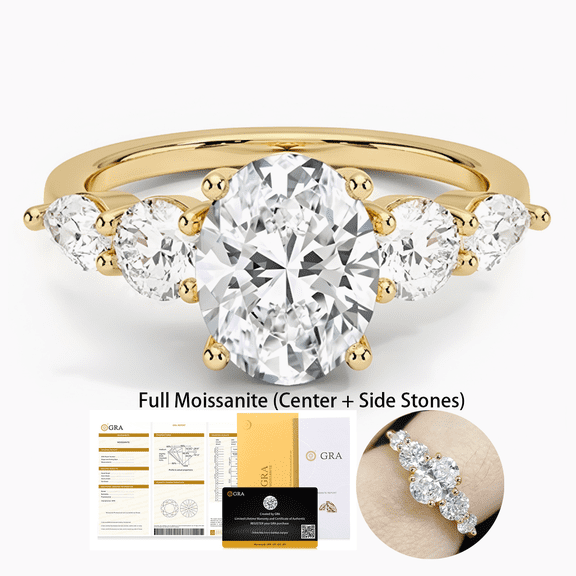Moissanite Engagement Graduated Pave 1CT Oval Cut Full Moissanite Ring 18K Gold Plated on 925 Sterling Silver Wedding Promise Ring for Her D Color VVS1 Clarity with GRA Certificate Size 5-9