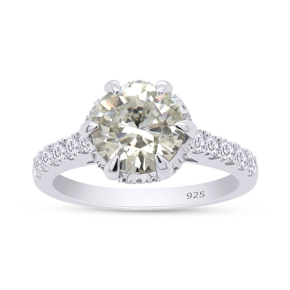 Moissanite Engagement Ring 1.5ct Center 8MM Round Cut 2.1mm Width Lab Created Diamond Solitare with Accents Ring 14K White Gold Plated Sterling Silver-8.5