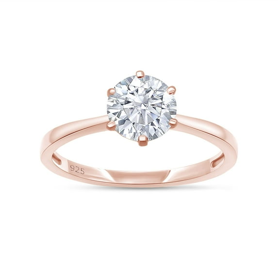AFFY Moissanite Engagement Ring, 6.5MM 1ct Round Cut Lab Created Diamond Solitaire Wedding Promise Ring For Women In 14k Rose Gold Over Sterling Silver (VVS1 Clarity) Size-6.5