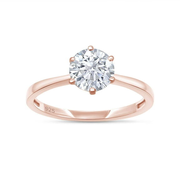 AFFY Moissanite Engagement Ring, 6.5MM 1ct Round Cut Lab Created Diamond Solitaire Wedding Promise Ring For Women In 14k Rose Gold Over Sterling Silver (VVS1 Clarity) Size-4.5