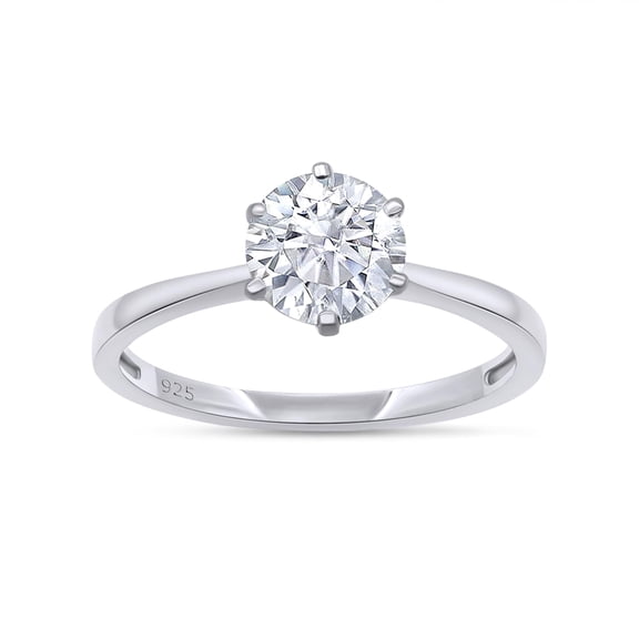 AFFY Moissanite Engagement Ring, 6.5MM 1ct Round Cut Lab Created Diamond Solitaire Wedding Promise Ring For Women In 14k White Gold Over Sterling Silver (VVS1 Clarity) Size-4