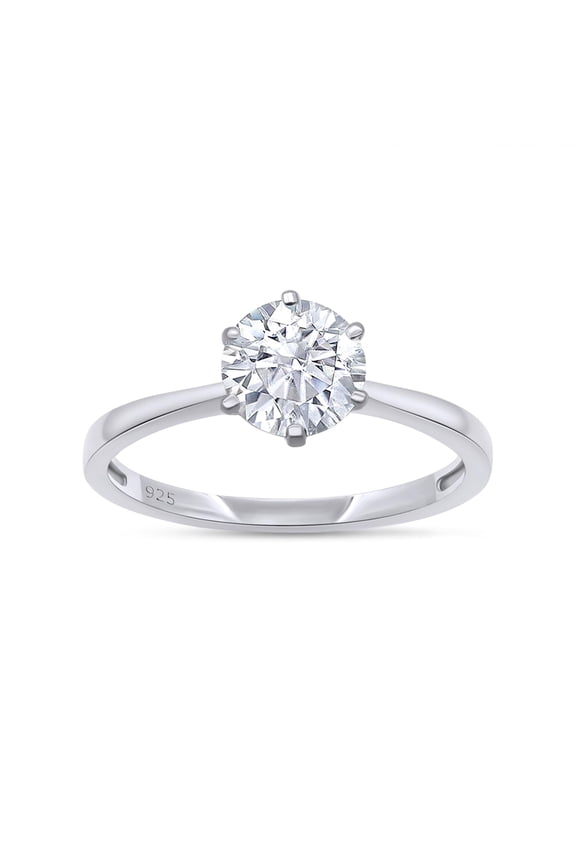 Moissanite Engagement Ring, 6.5MM 1ct Round Cut Lab Created Diamond Solitaire Wedding Promise Ring For Women In 14k White Gold Over Sterling Silver (VVS1 Clarity) Size-4