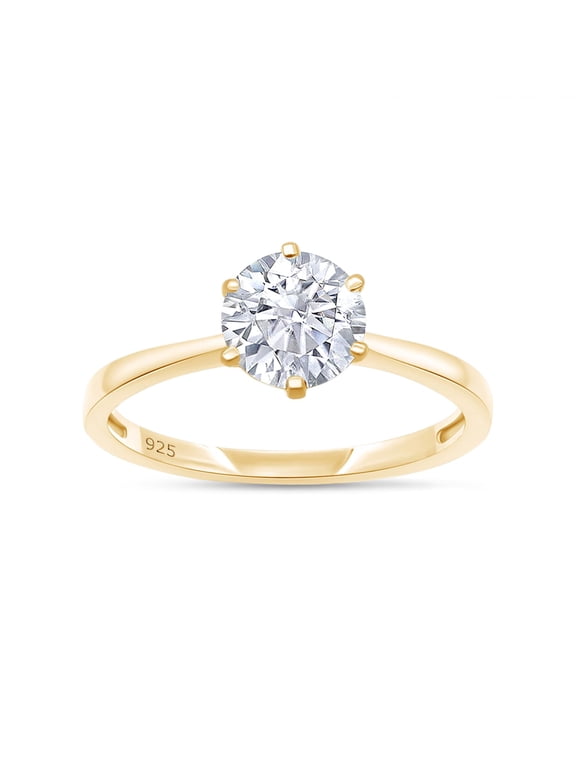 Moissanite Engagement Ring, 6.5MM 1ct Round Cut Lab Created Diamond Solitaire Wedding Promise Ring For Women In 14k Yellow Gold Over Sterling Silver (VVS1 Clarity) Size-8