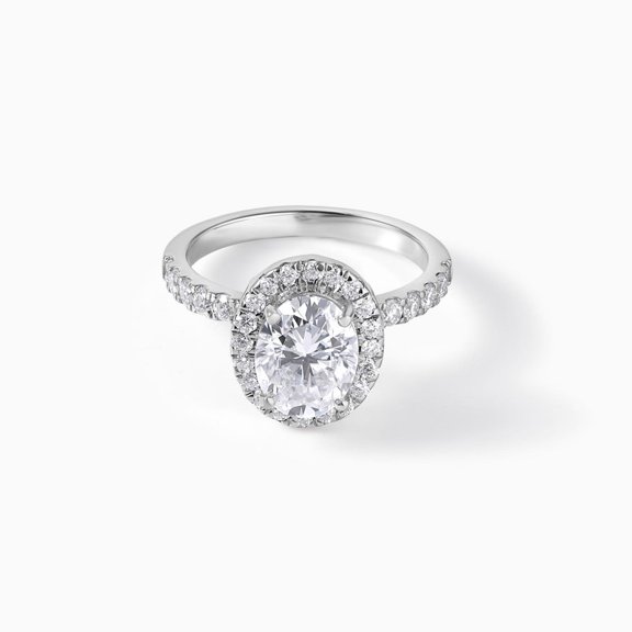 Moissanite Engagement Ring - Bridal Ring - Cluster Ring - 18k White Gold Over Silver