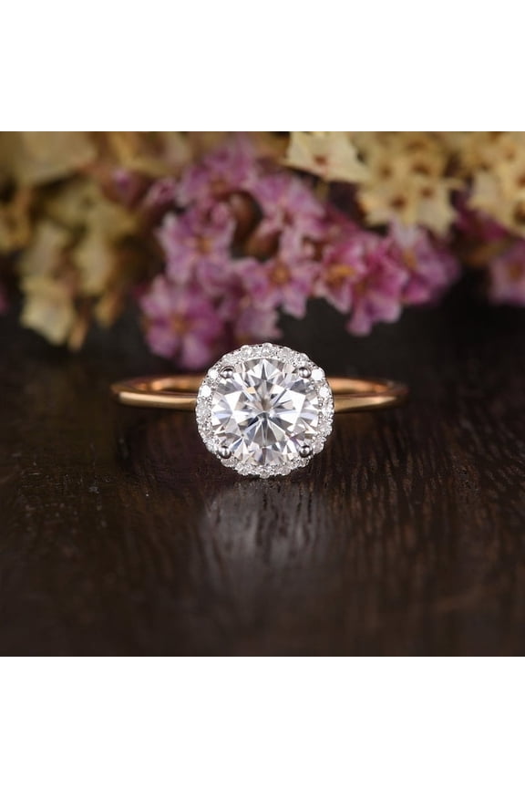 Moissanite Engagement Ring Gold Plated Wedding Ring Moissanite Halo Setting Ring for Woman Bridal Anniversary Gift Ring