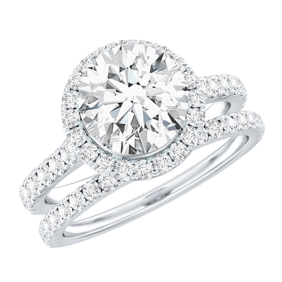 Rosec Jewels Certified Moissanite Wedding Ring Set of 2 (D-VS1 Quality) - Circle Engagement Ring with Band, with Jewelry Box, 18K White Gold, US 12.00