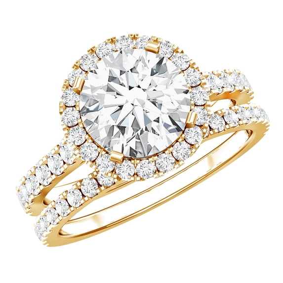 Rosec Jewels Certified Moissanite Wedding Ring Set of 2 (D-VS1 Quality) - Circle Engagement Ring with Band, with Jewelry Box, 18K Yellow Gold, US 12.50
