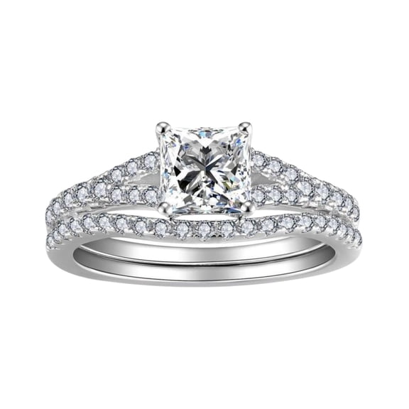 Moissanite Engagement Ring Sets 1 Carat Princess Cut D Color VVS1 Stackable Bridal Sets Wedding Rings 925 Sterling Silver Anniversary Rings for Women Size 5-10