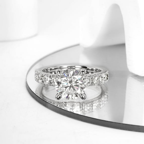 Moissanite Engagement Ring, Total 4.3ct D Color VVS1 Lab Created Diamond, Round Cut, 925 Sterling Silver Promise Ring