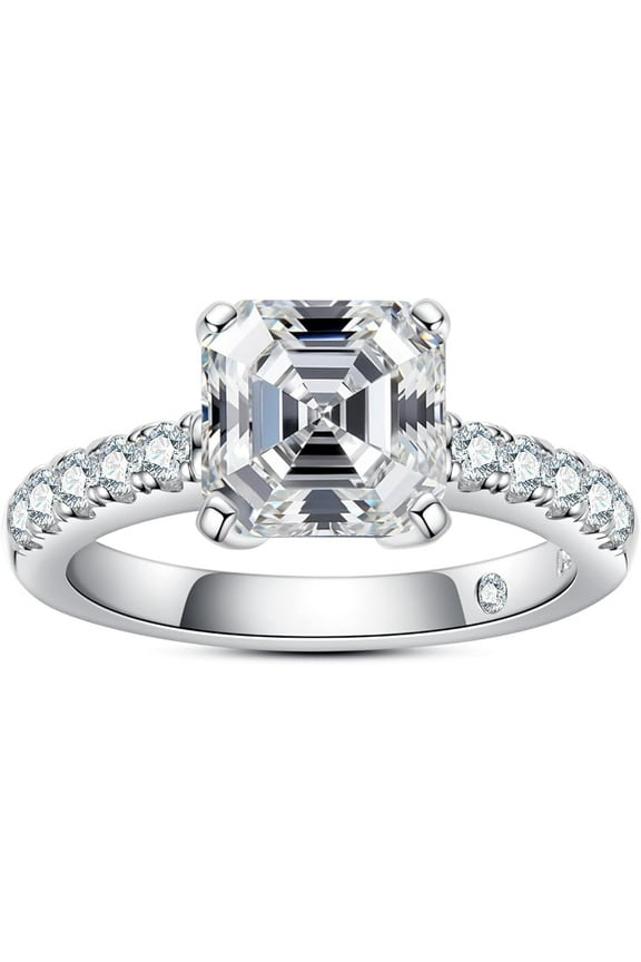 Moissanite Engagement Ring, Total 4.3cttw D Color Round/Oval/Asscher Cut, 925 Sterling Silver Promise Anniversary Rings for Women, Elegant Gift Packed